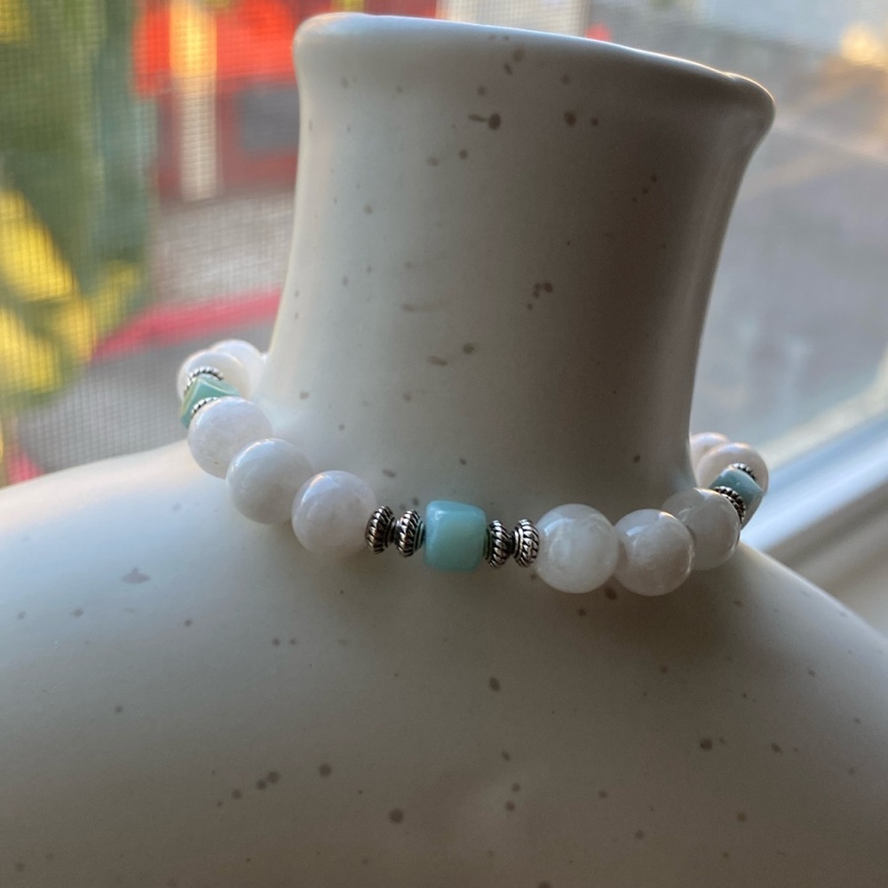 Handmade Moonstone w/ Larimar Bracelet